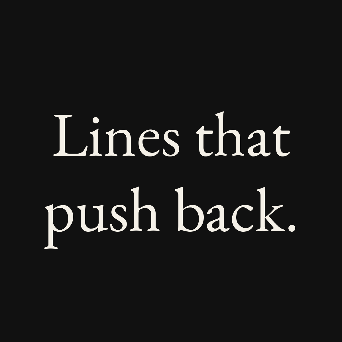 Rebel & Dissent collection card by Subtext – "Lines that push back.", set in E.B. Garamond, cream on black.
