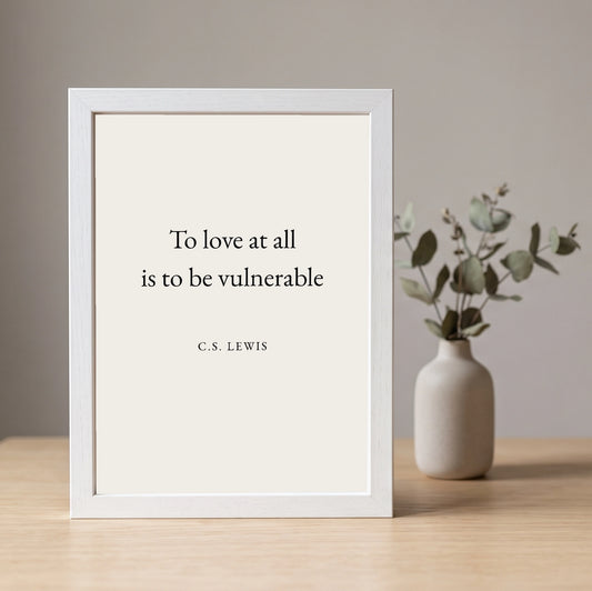 C.S. Lewis quote framed poster (8×10) by Subtext – black text on bone art paper in a white frame.