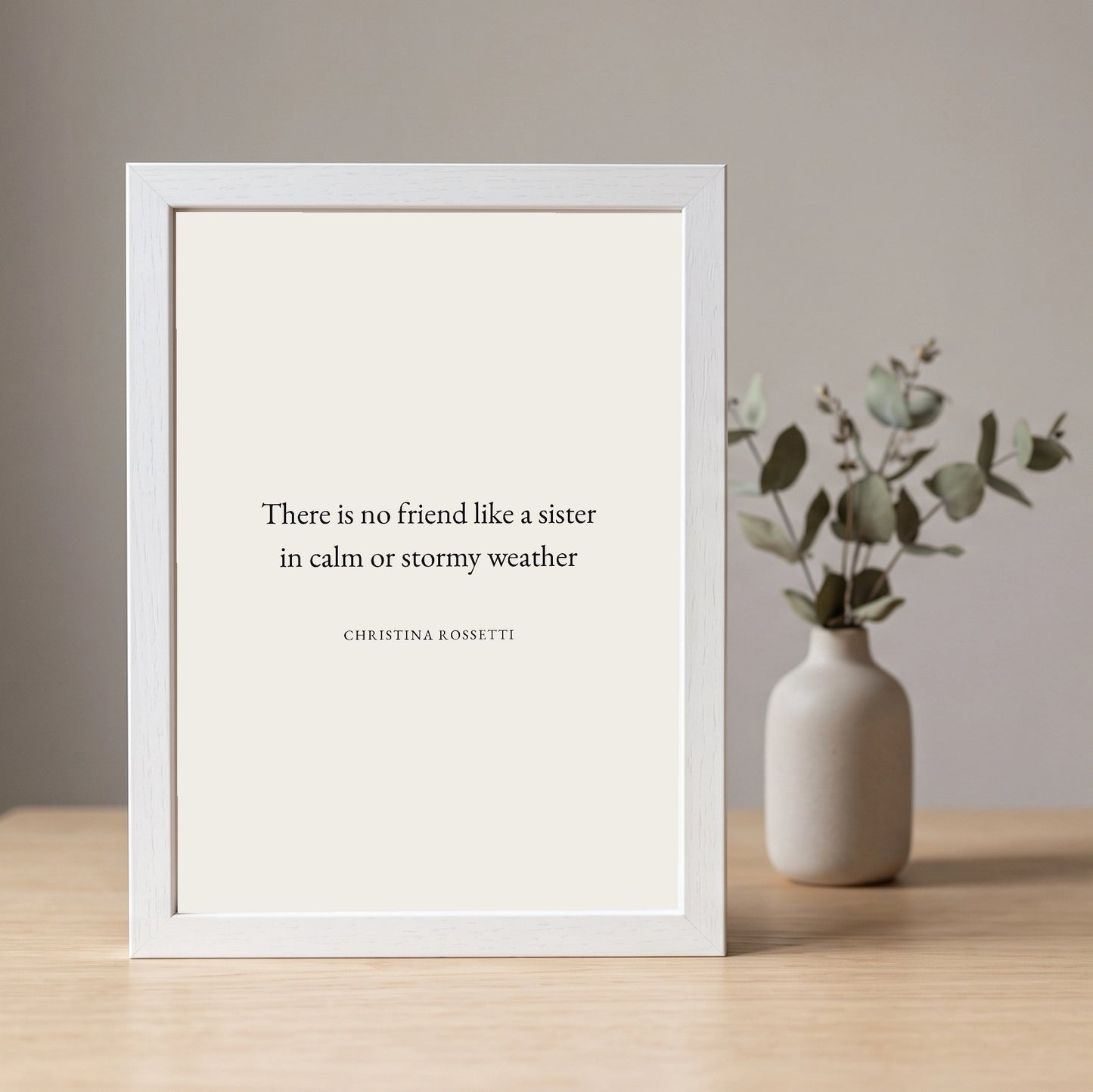 Christina Rossetti quote framed poster (8×10) by Subtext – black text on bone art paper in a white frame.