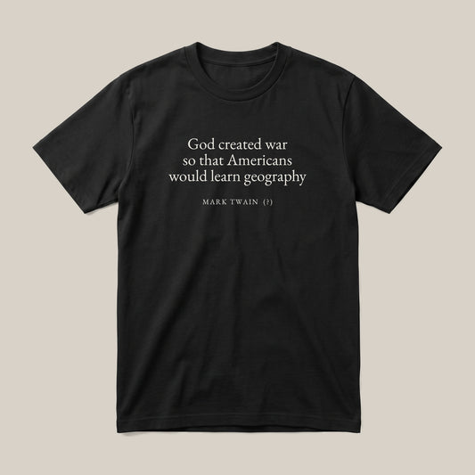 Mark Twain (attributed) quote classic t-shirt by Subtext – cream text on a black cotton tee, front view.
