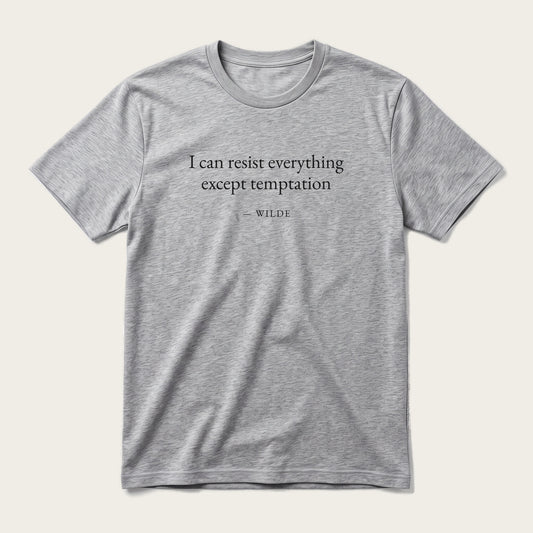 Wilde quote classic t-shirt by Subtext – black text on a grey melange cotton tee, front view.