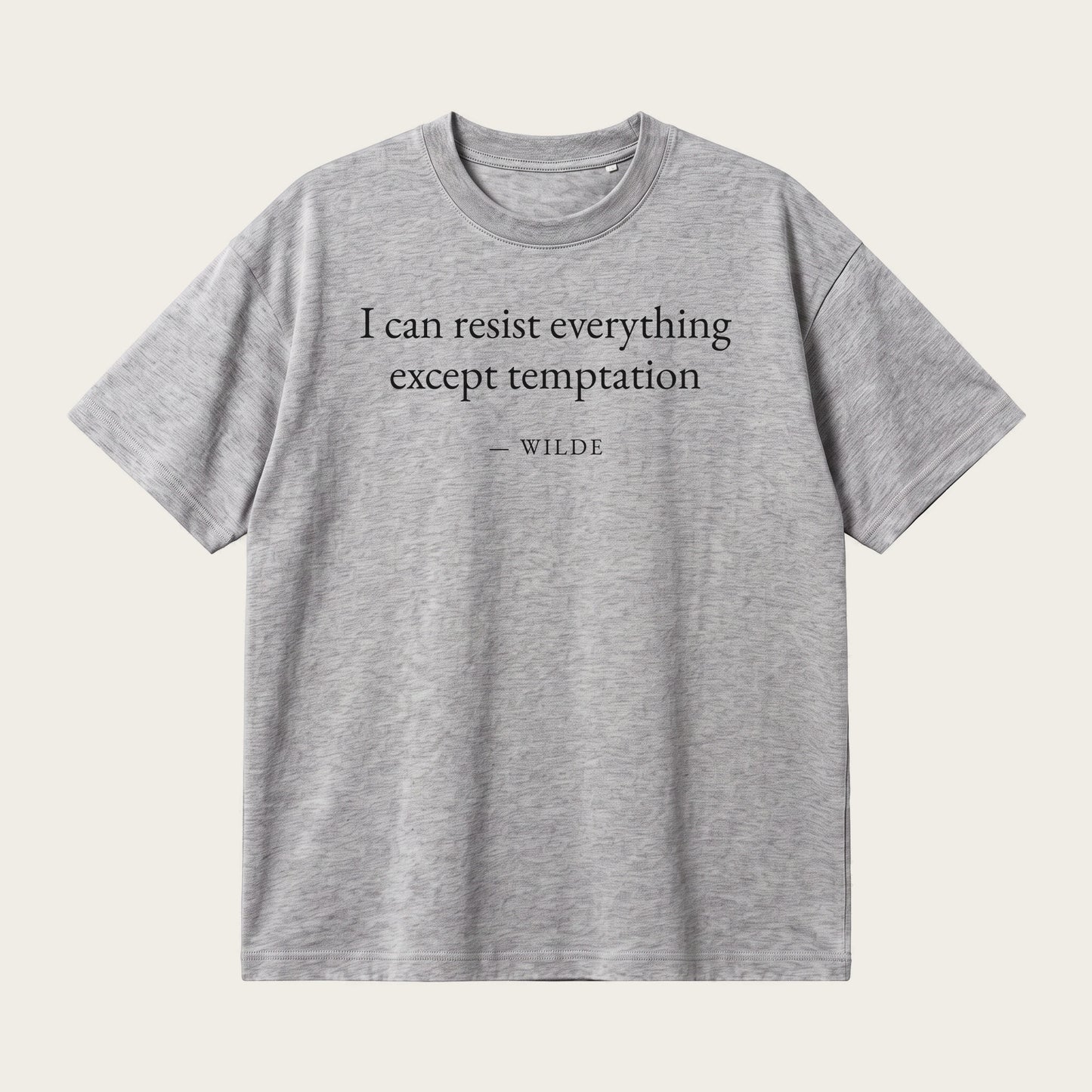 Wilde quote oversized t-shirt by Subtext – black text on a grey melange oversized tee, front view.