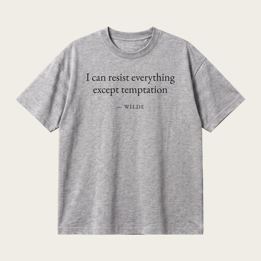 Wilde quote oversized t-shirt by Subtext – black text on a grey melange oversized tee, front view.